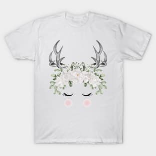 Deer Antlers White Flower T-Shirt